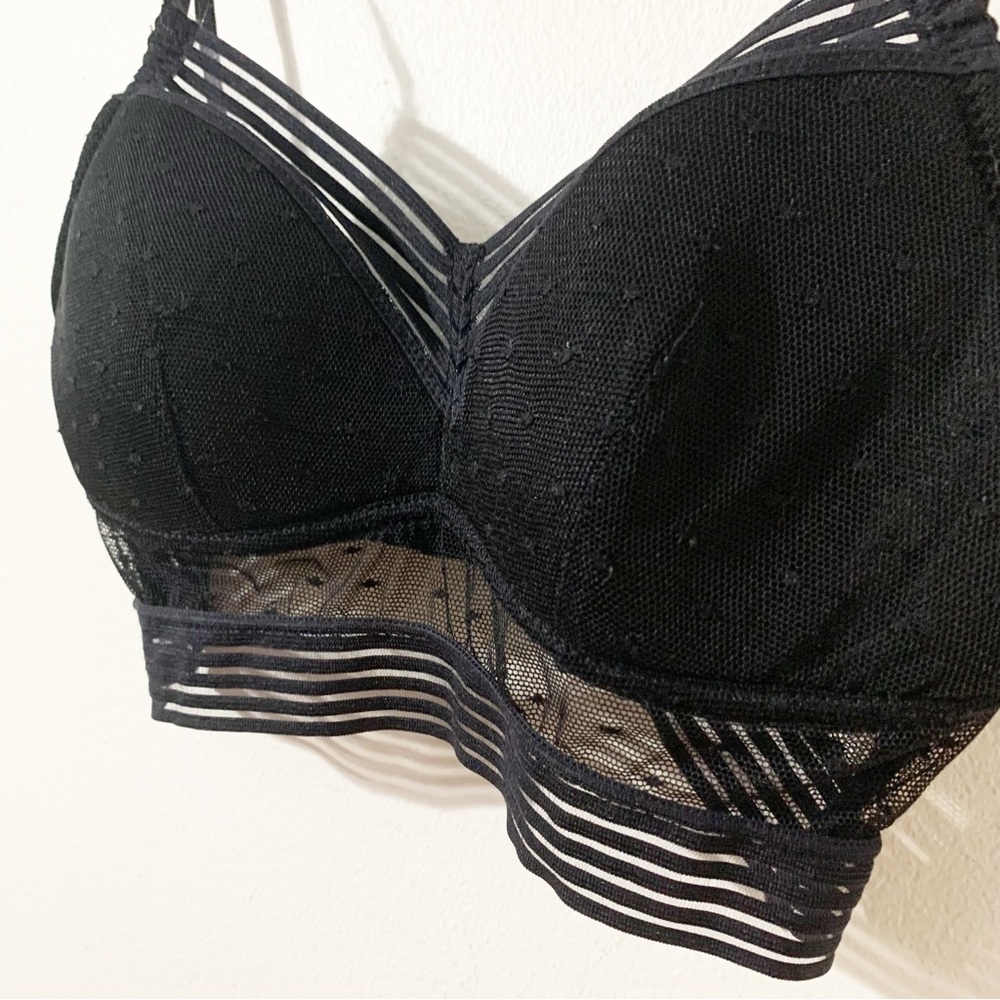 Black Mesh Strappy Bra Bralette Padded Crop Top Medium Style 8807 - Picture 3 of 12
